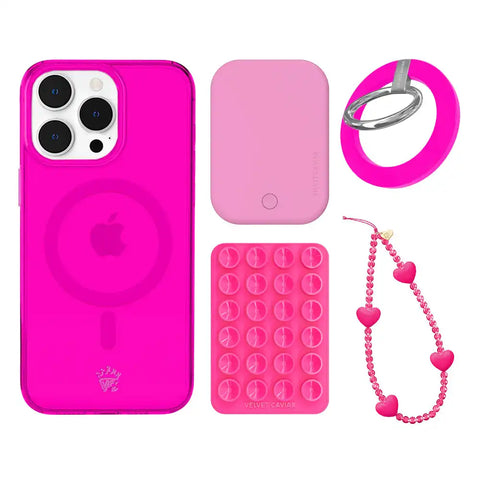 Neon Pink Clear iPhone Bundle Set - Grip