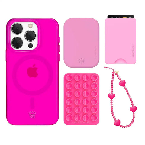 Neon Pink Clear iPhone Bundle Set - Wallet