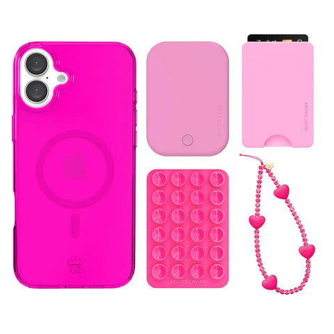 Neon Pink Clear iPhone Bundle Set - Wallet