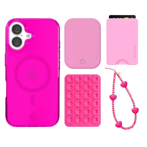 Neon Pink Clear iPhone Bundle Set - Wallet