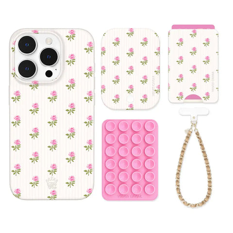 Pink Peony Floral iPhone Bundle Set - Wallet