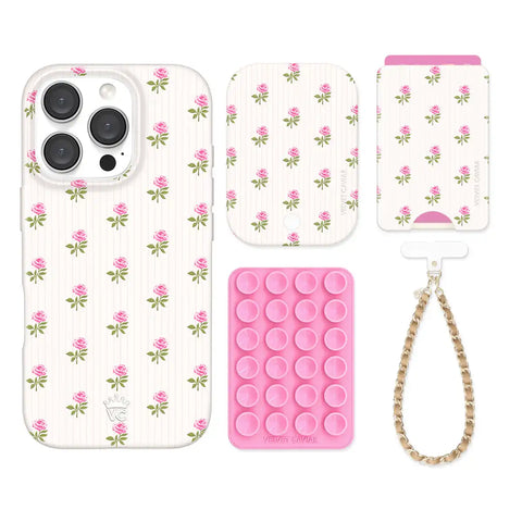 Pink Peony Floral iPhone Bundle Set - Wallet