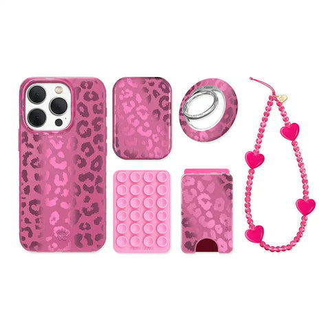 Pink Ruby Leopard iPhone Bundle Set