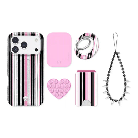 Pretty Punk Stripes Glitter iPhone Bundle Set