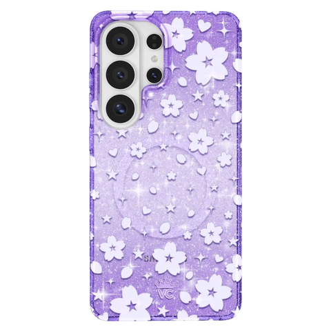 Lavender Cherry Blossom Glitter Samsung Case