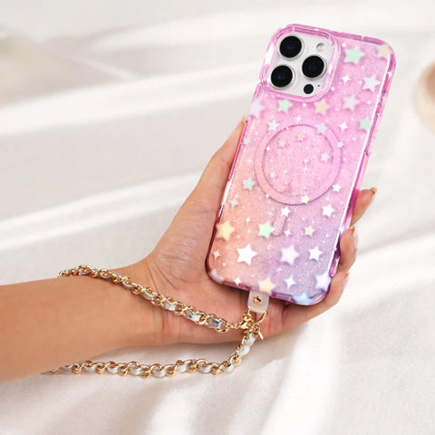 Silver Leather Chain Phone Charm