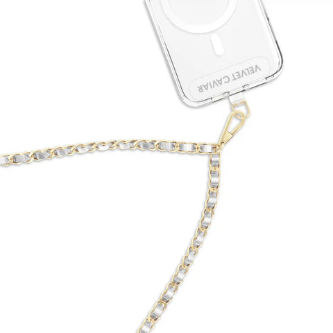 Silver Leather Chain Phone Crossbody Strap