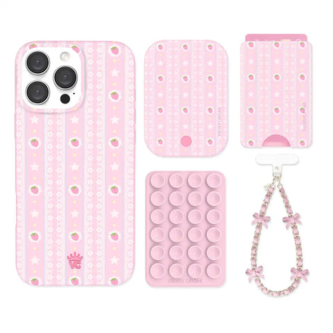 Strawberry Macaron iPhone Bundle Set - Wallet