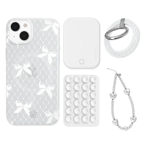Vintage Lace Bows iPhone Bundle Set - Grip