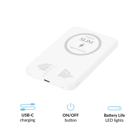 White Slim Portable MagSafe Charger Power Pack