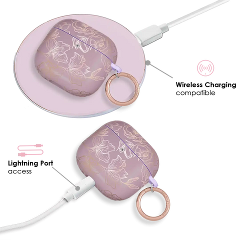 Dusty Rose Chrome Floral AirPods Case