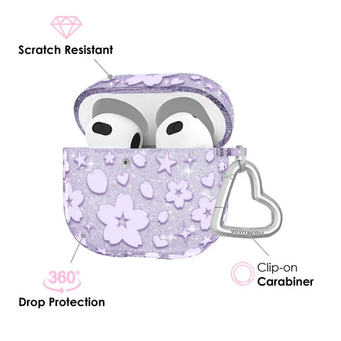 Lavender Cherry Blossom Glitter AirPod Case