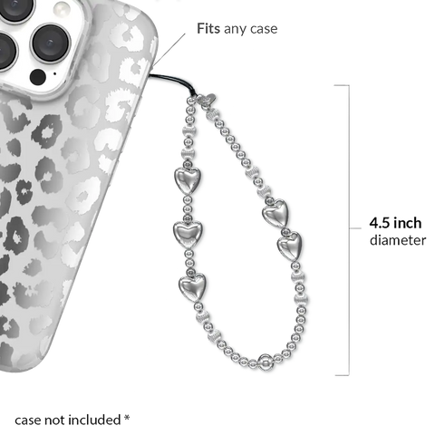 Metallic Silver Heart Phone Charm