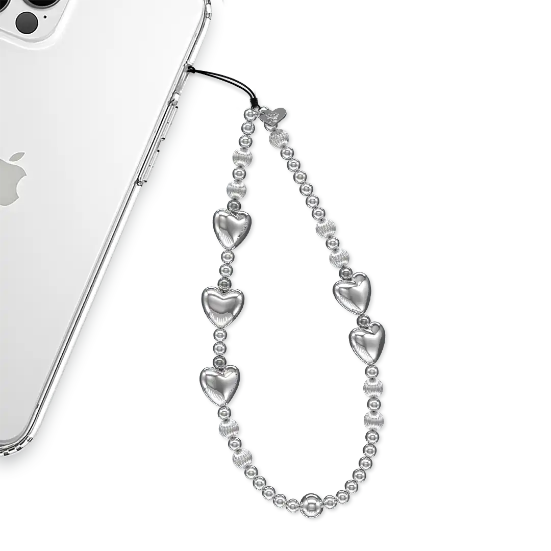 Metallic Silver Heart Phone Charm