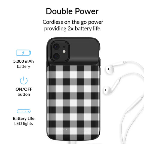 Black Gingham iPhone Charging Case