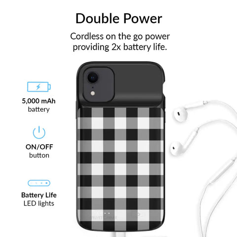 Black Gingham iPhone Charging Case