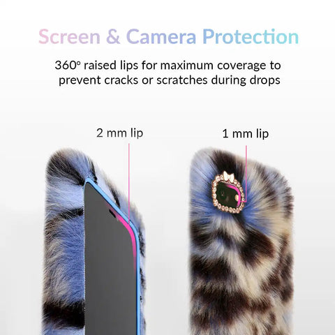 Blue Leopard Faux Fur iPhone Case