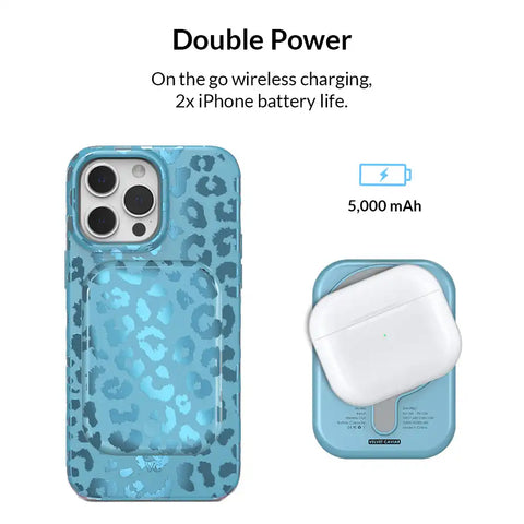 Blue Sapphire Leopard Portable MagSafe Charger Power Pack