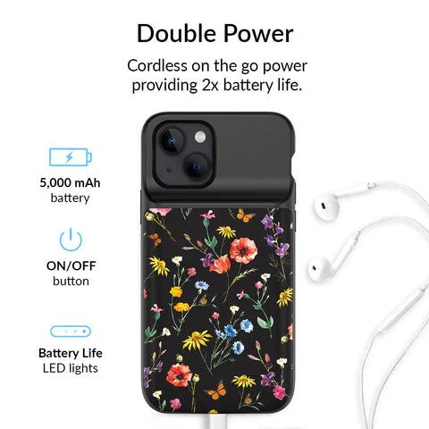 Black Wildflower iPhone Charging Case