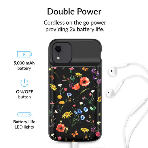 Black Wildflower iPhone Charging Case