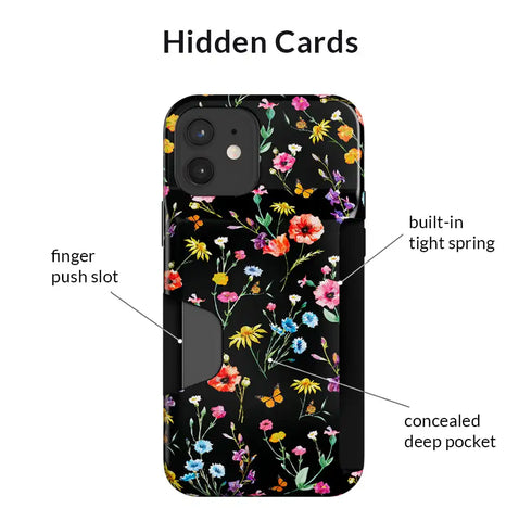 Black Wildflower iPhone Wallet Case