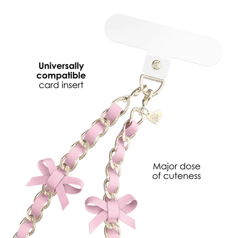 Pink Bow Leather Chain Phone Charm