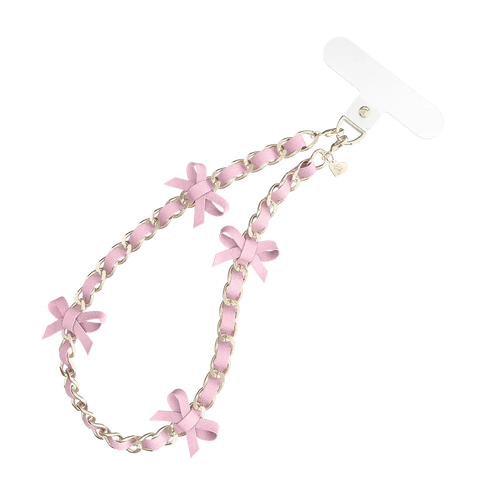 Pink Bow Leather Chain Phone Charm