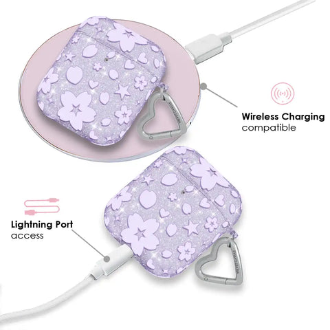 Lavender Cherry Blossom Glitter AirPod Case