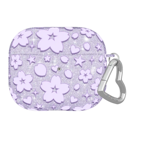 Lavender Cherry Blossom Glitter AirPod Case