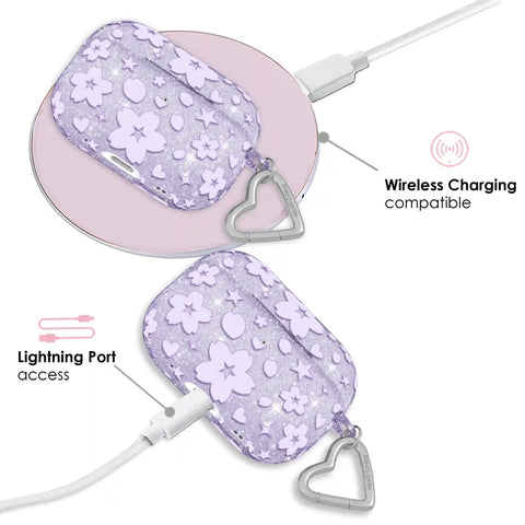 Lavender Cherry Blossom Glitter AirPod Case