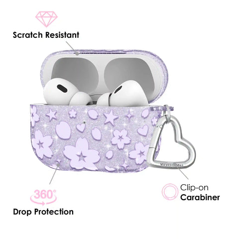 Lavender Cherry Blossom Glitter AirPod Case