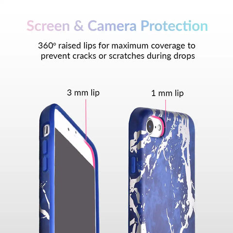 Navy Blue Marble Silver Chrome iPhone Case