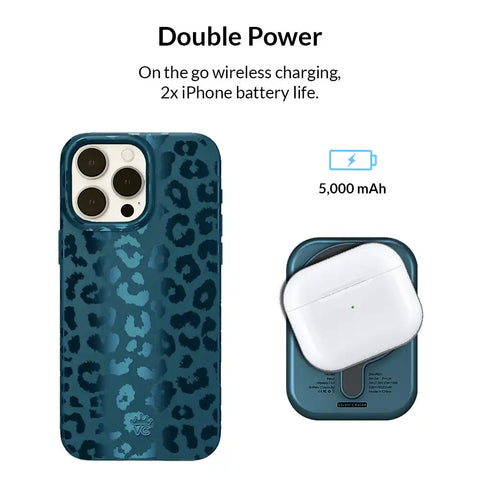 Metallic Navy Leopard Portable MagSafe Charger Power Pack