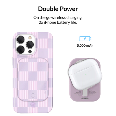 Lilac Vibe Checkered Portable MagSafe Charger Power Pack