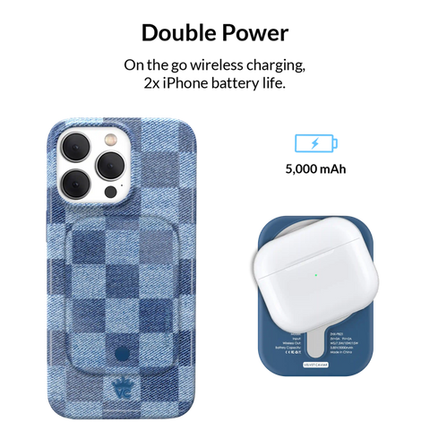 Denim Vibe Checkered Portable MagSafe Charger Power Pack