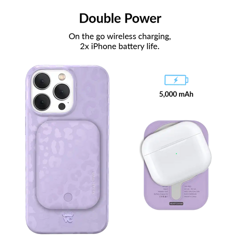 Lilac Leopard Portable MagSafe Charger Power Pack