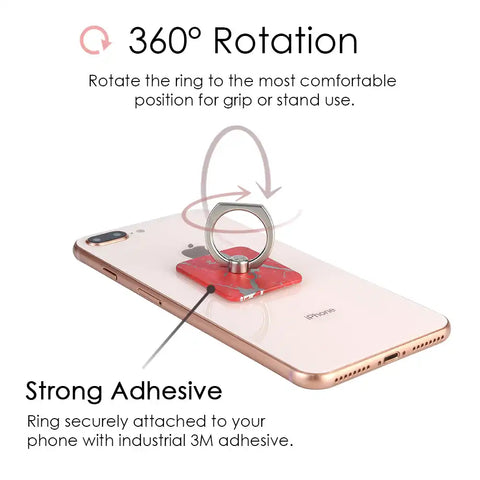 Red Marble Silver Chrome Phone Ring