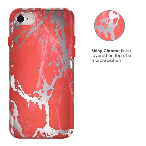 Red Marble Silver Chrome iPhone Case