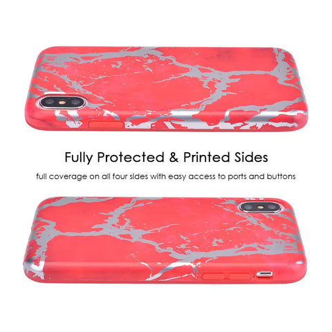 Red Marble Silver Chrome iPhone Case