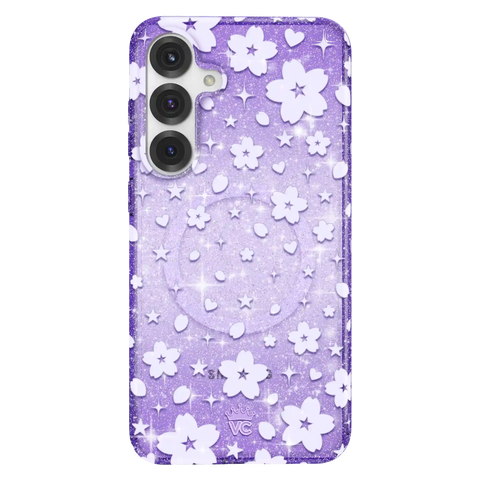 Lavender Cherry Blossom Glitter Samsung Case